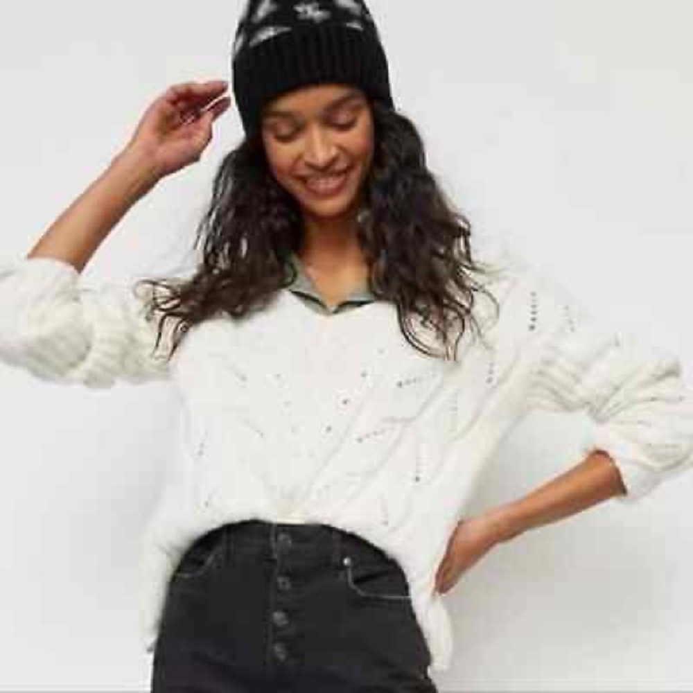 Anthropologie Alpaca Sweater Ramona Sweater Cable Knit V-Neck Sweater Size Small - Picture 2 of 10